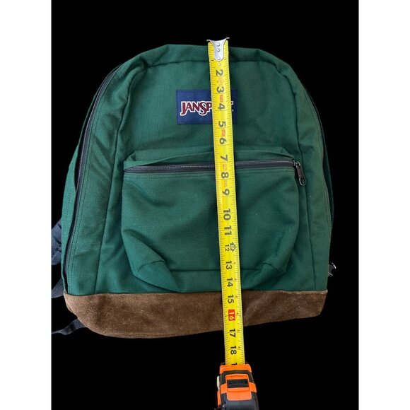 Vintage Jansport Hunter Green Backpack With Suede Bottom & Front Pocket - Picture 9 of 10